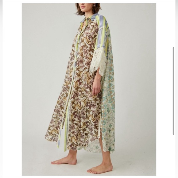 FREE PEOPLE Watching Waves Maxi Shirt / Aquamarine Combo - Picture 10 of 13